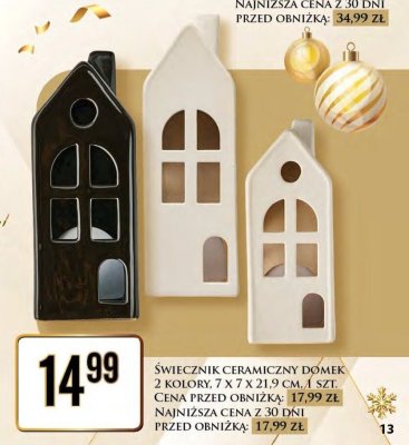 Świecznik ceramiczny domek 7x7x21,9 cm, 2 kolory promocja w Dino