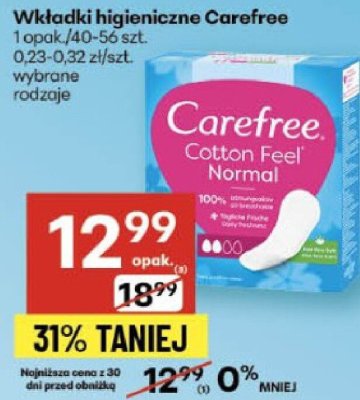 Wkładki higieniczne Carefree promocja w Delikatesy Centrum