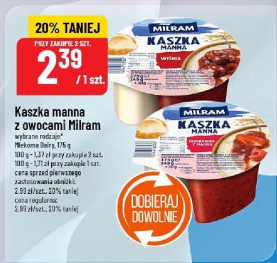 Kaszka manna z owocami Milram wybrane rodzaje Mlekoma Dairy 175g promocja w POLOmarket