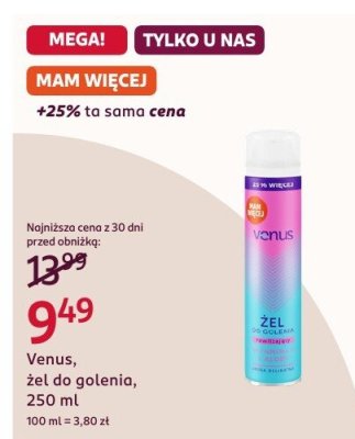 Żel do golenia Venus, 250 ml promocja w Rossmann