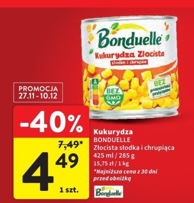 Kukurydza BONDUELLE Złocista słodka i chrupiąca promocja w Intermarche