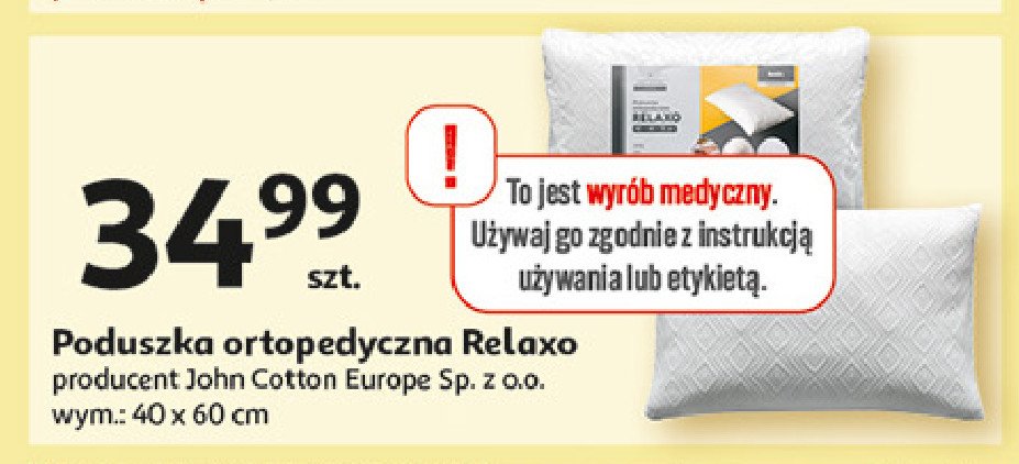 Poduszka relaxo 40 x 60 cm John cotton promocja