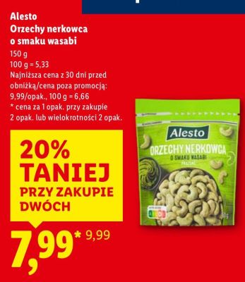 Orzechy nerkowca o smaku wasabi Alesto promocja w Lidl