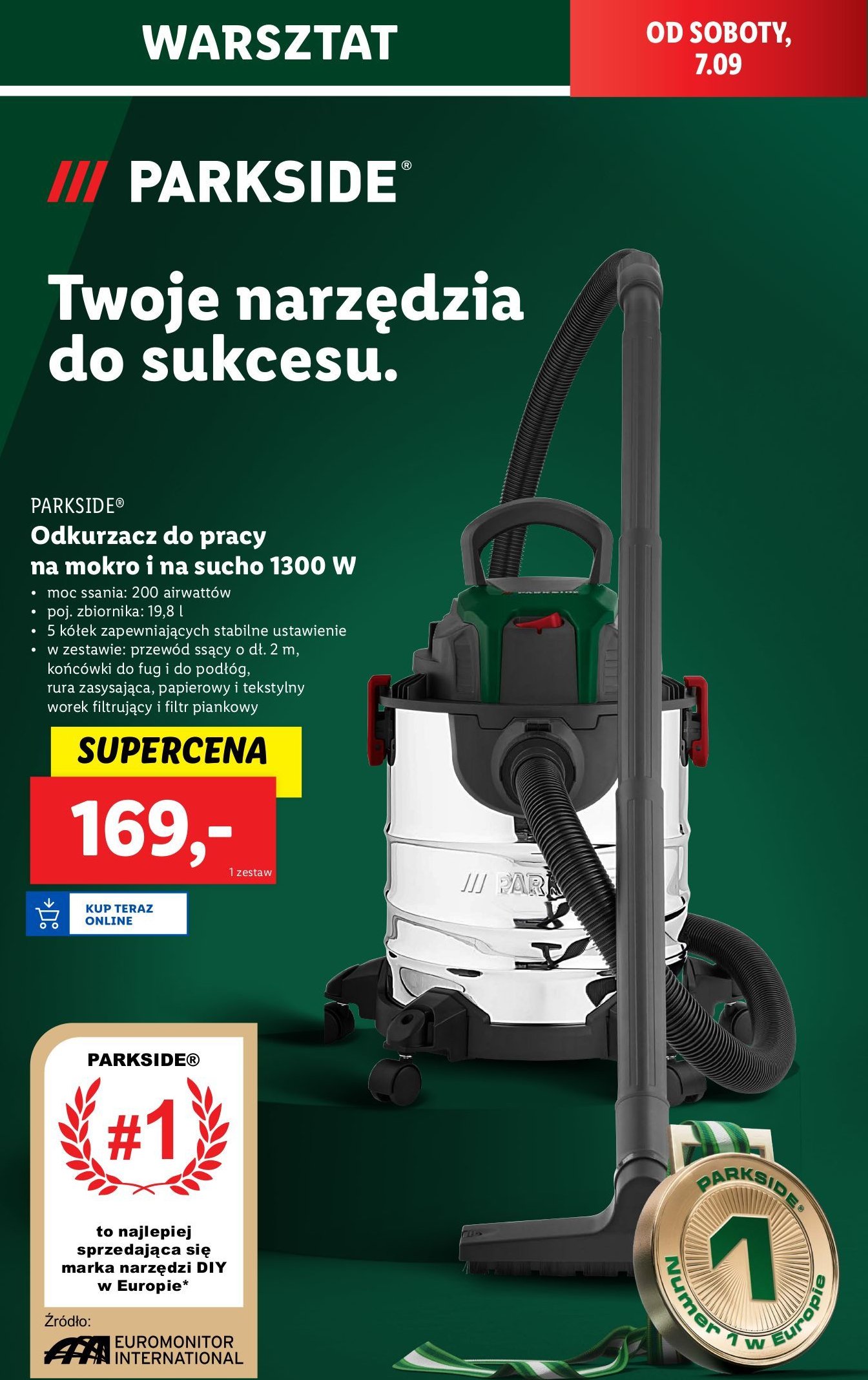 Odkurzacz do pracy na mokro i sucho 1300w Parkside promocja