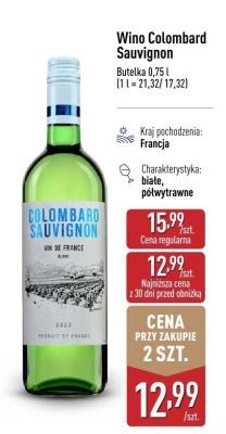 Wino Colombard Sauvignon białe półwytrawne promocja w Aldi