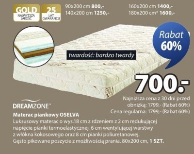 Materac piankowy Oselva 80x200 cm promocja w Jysk