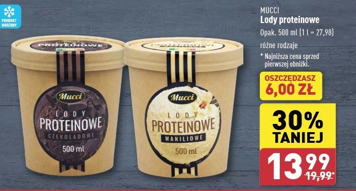 Lody proteinowe czekoladowe Mucci promocja w Aldi