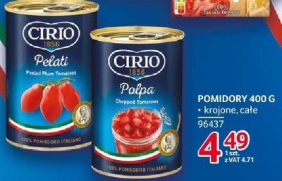 Pomidory Cirio 400g krojone, całe promocja w Selgros