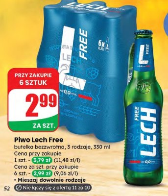 Piwo Lech Free butelka bezwrotna różne rodzaje promocja w Dino