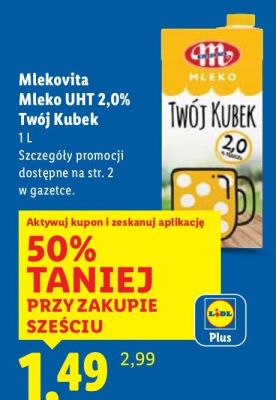 Mleko UHT Twój Kubek 2,0% promocja w Lidl