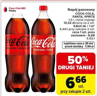 Napój gazowany COCA-COLA, FANTA, SPRITE 1,5 l, różne rodzaje promocja w Carrefour