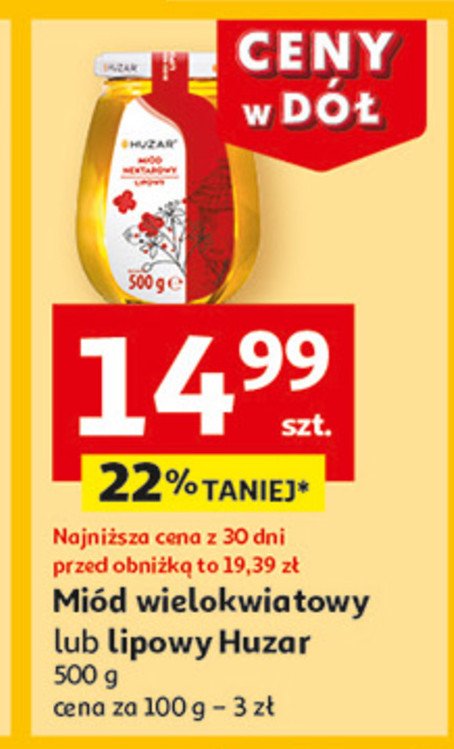 Miód nektarowy lipowy Huzar promocja w Auchan