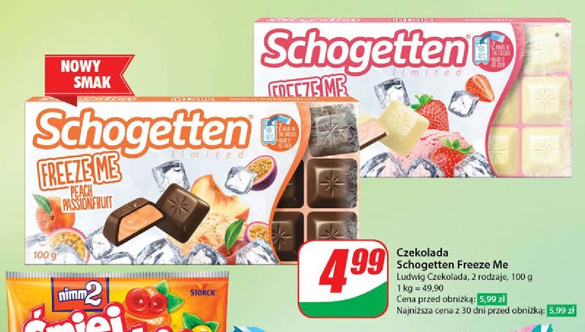 Czekolada strawberry Schogetten freeze me promocja w Dino