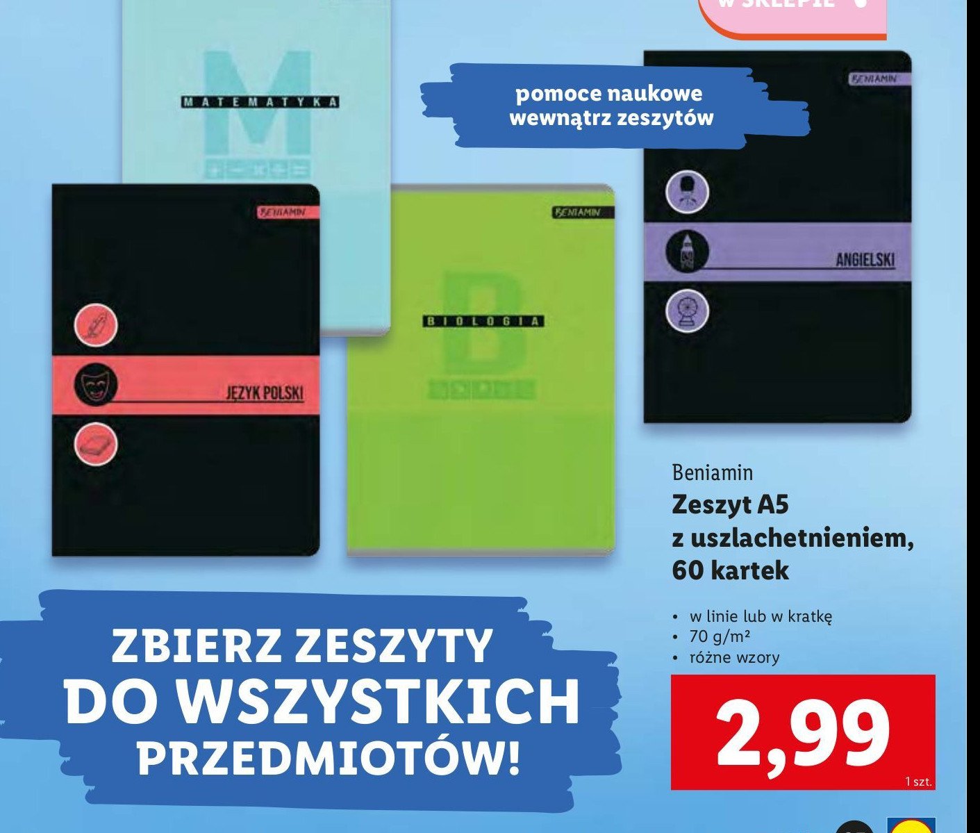 Zeszyt a5/ 60 kartek kratka z uszlachetnieniem Beniamin Beniamin mn promocja