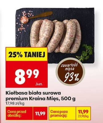 Kiełbasa biała surowa premium Kraina Mięs 500g promocja w Biedronka