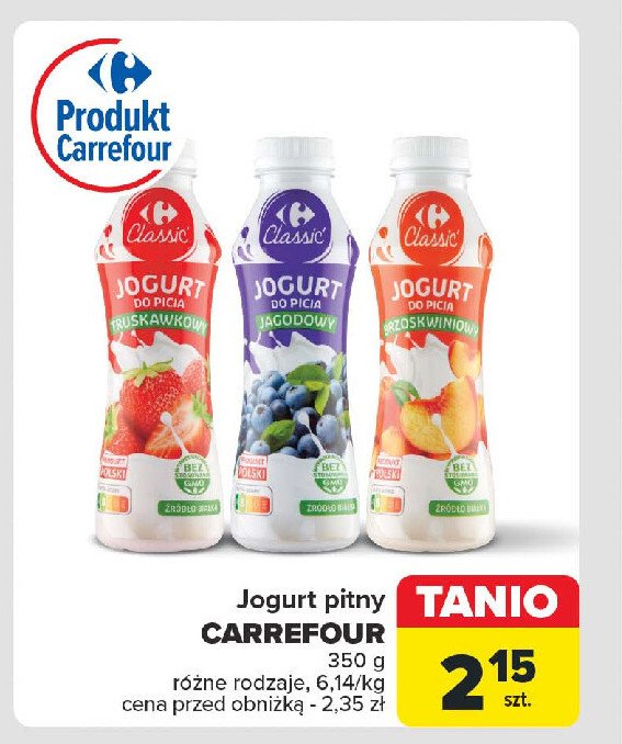 Jogurt do picia brzoskwiniowy Carrefour promocja w Carrefour