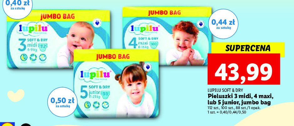 Pieluchy junior 5 Lupilu soft & dry promocja