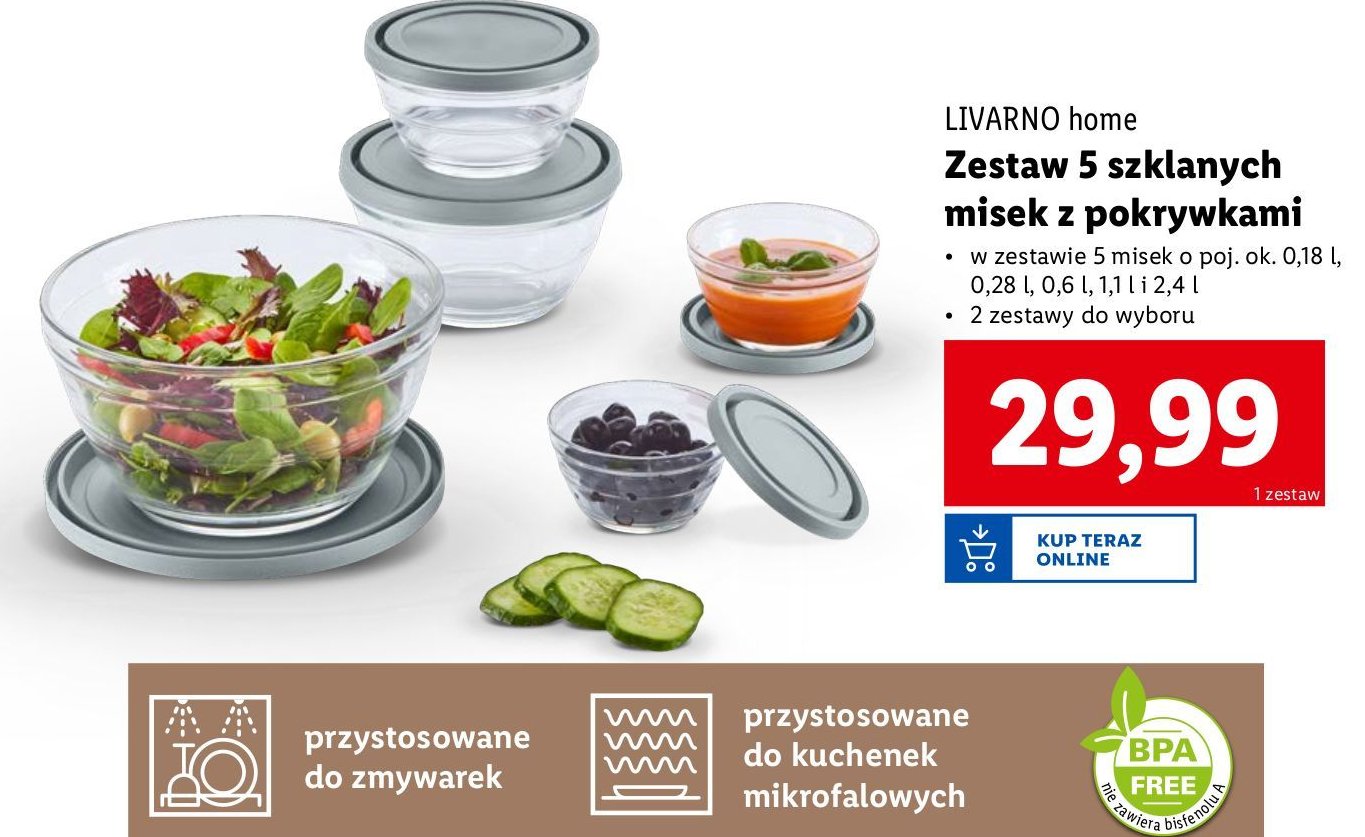 Zestaw misek szklanych z pokrywani LIVARNO HOME promocja