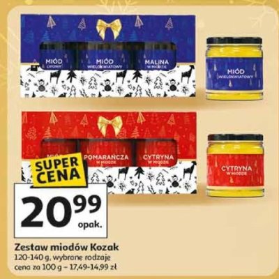 Zestaw miodów Kozak 120-140 g, wybrane rodzaje (miód, malina cytrynowa, cytryna z imbirem) promocja w Auchan
