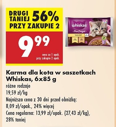 Karma dla kota drobiowe frykasy Whiskas pure delight promocja w Biedronka