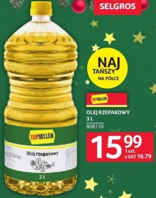 Olej rzepakowy Topseller 3L promocja w Selgros