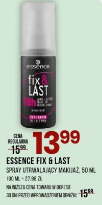 Spray utrwalający makijaż Essence Fix & Last promocja w Drogerie Natura