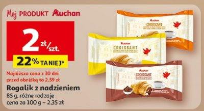 Rogalik z nadzieniem Auchan 85 g, różne rodzaje promocja w Auchan