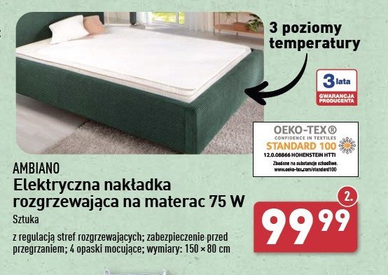 Nakładka rozgrzewająca materac 75w 150 x 80 cm AMBIANO promocja w Aldi