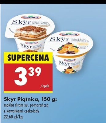 Jogurt typu islandzkiego z pomarańczą i kawałkami czekolady Piątnica skyr promocja