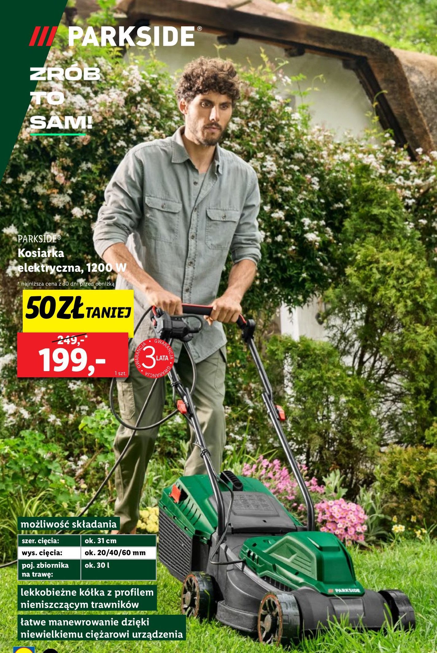 Kosiarka elektryczna 1200 w Parkside promocja w Lidl