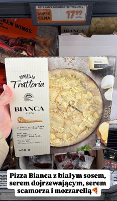 Pizza Bianca z białym sosem, serem dojrzewającym, serem scamorza i mozzarella Donatello Trattoria promocja w Biedronka