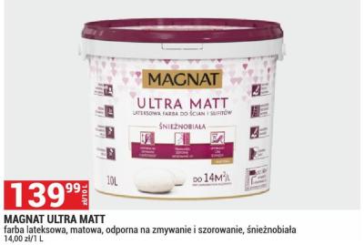 Farba MAGNAT ULTRA MATT farba lateksowa, matowa, odporna na zmywanie i szorowanie, śnieżnobiała promocja w Merkury Market