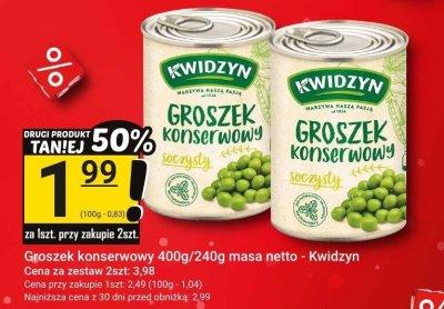 Groszek konserwowy 400g/240g masa netto - Kwidzyn promocja w Hitpol