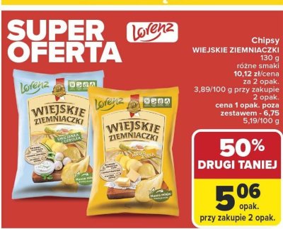 Chipsy WIEJSKIE ZIEMNIACZKI LORENZ 130 g różne smaki promocja w Carrefour