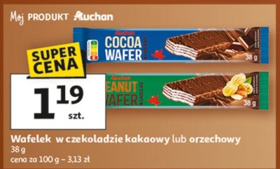 Wafelek w czekoladzie kakaowy lub orzechowy Auchan promocja w Auchan