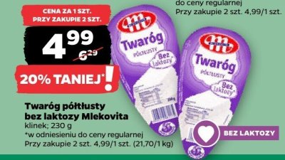 Twaróg półtłusty bez laktozy Mlekovita promocja w Netto
