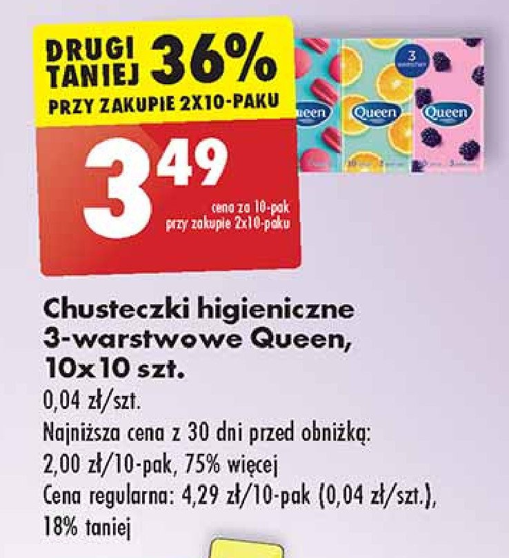 Chusteczki higieniczne 3-warstwowe Queen promocja