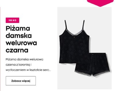 Piżama damska welurowa czarna promocja w Pepco