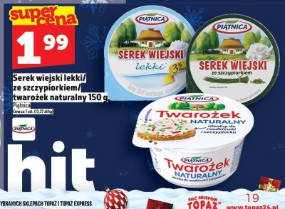 Serek wiejski lekki/ze szczypiorkiem/twarożek naturalny Piątnica 150g promocja w TOPAZ