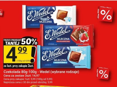 Czekolada mleczna 80g-100g - Wedel (wybrane rodzaje) promocja w Hitpol