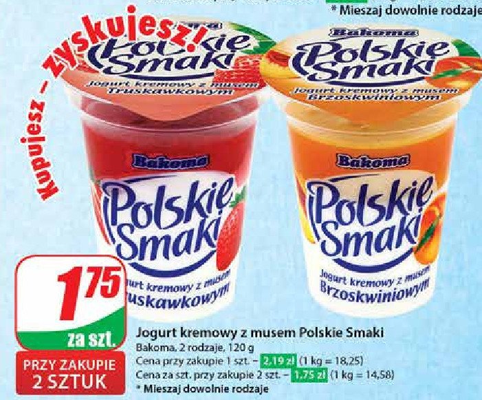 Jogurt z musem truskawkowym Bakoma polskie smaki promocja