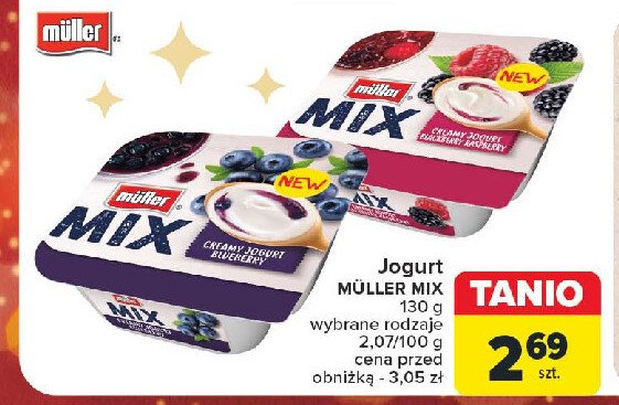 Jogurt blueberry Muller mix promocja w Carrefour Market