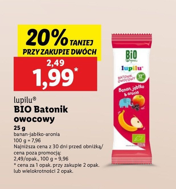 Baton banan jabłko i aronia Lupilu promocja w Lidl