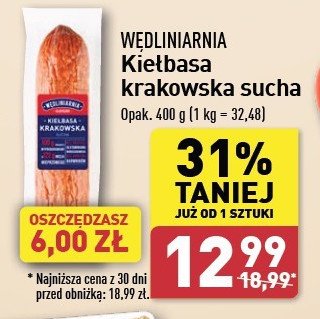 Kiełbasa krakowska sucha Wędliniarnia classic promocja w Aldi