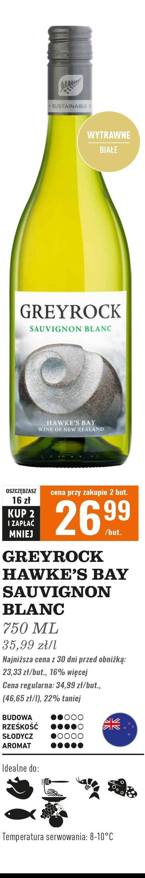 Wino GREYROCK HAWKE'S BAY SAUVIGNON BLANC promocja