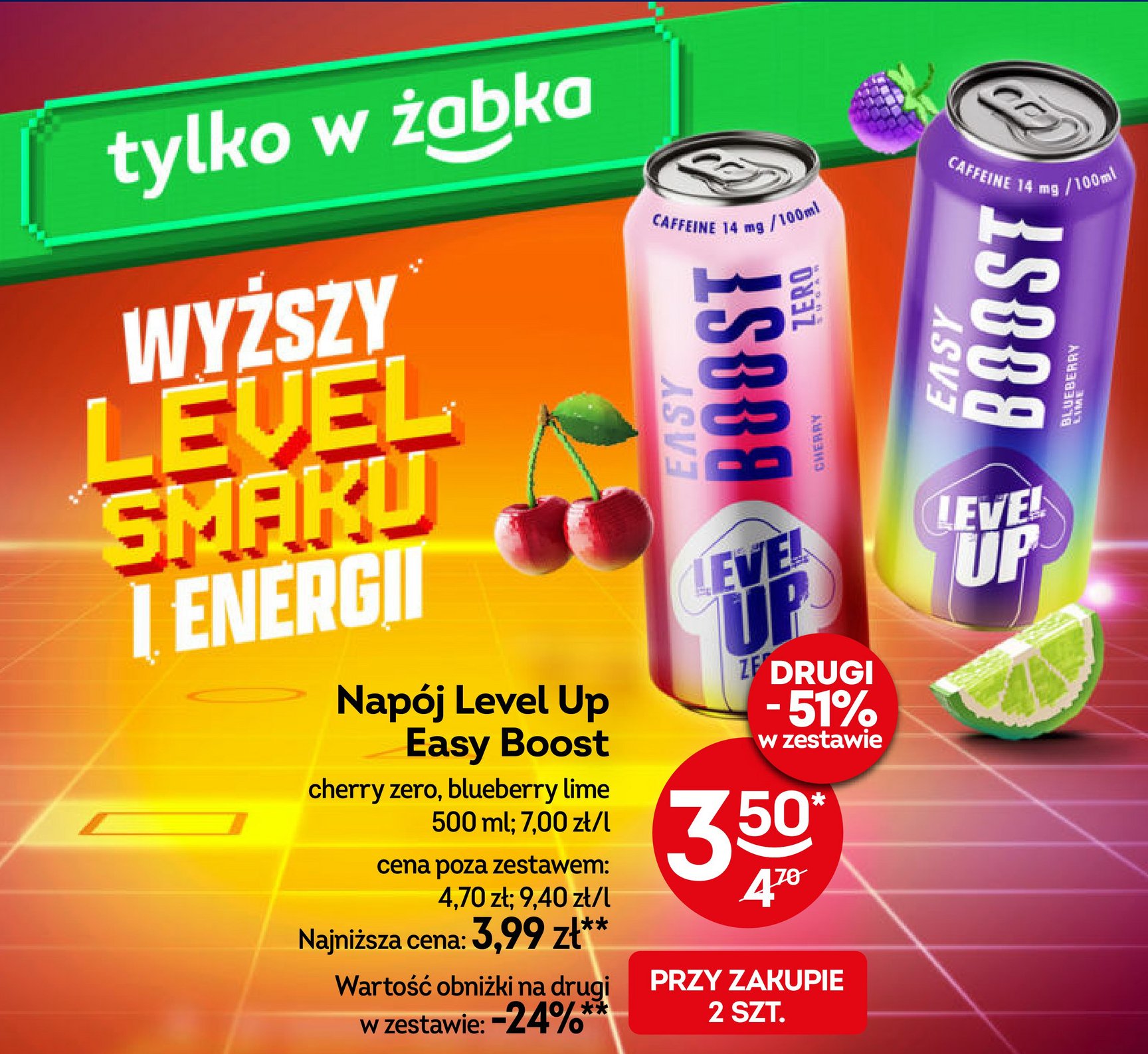 Napój blueberry lime Level up easy boost promocja w Żabka