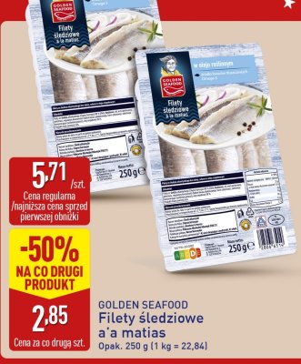 Filety śledziowe a'a matias Golden Seafood w oleju roślinnym promocja w Aldi
