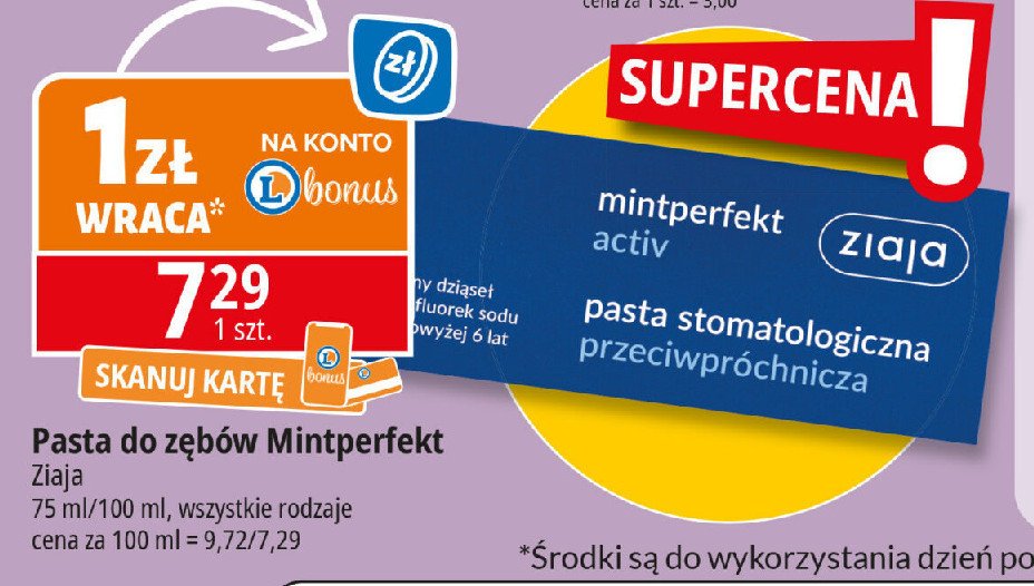 Pasta do zębów przeciwpróchnicza activ Ziaja mintperfekt promocja w Leclerc