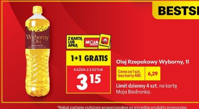 Olej rzepakowy Wyborny Olej promocja w Biedronka