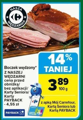 Boczek wędzony Z NASZEJ WĘDZARNI promocja w Carrefour